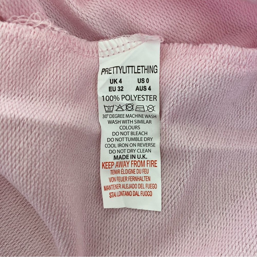 NWT PrettyLittleThing Baby Pink Puff Sleeve Cut Out Tie Sweatshirt Mini Dress 0 - Picture 10 of 12